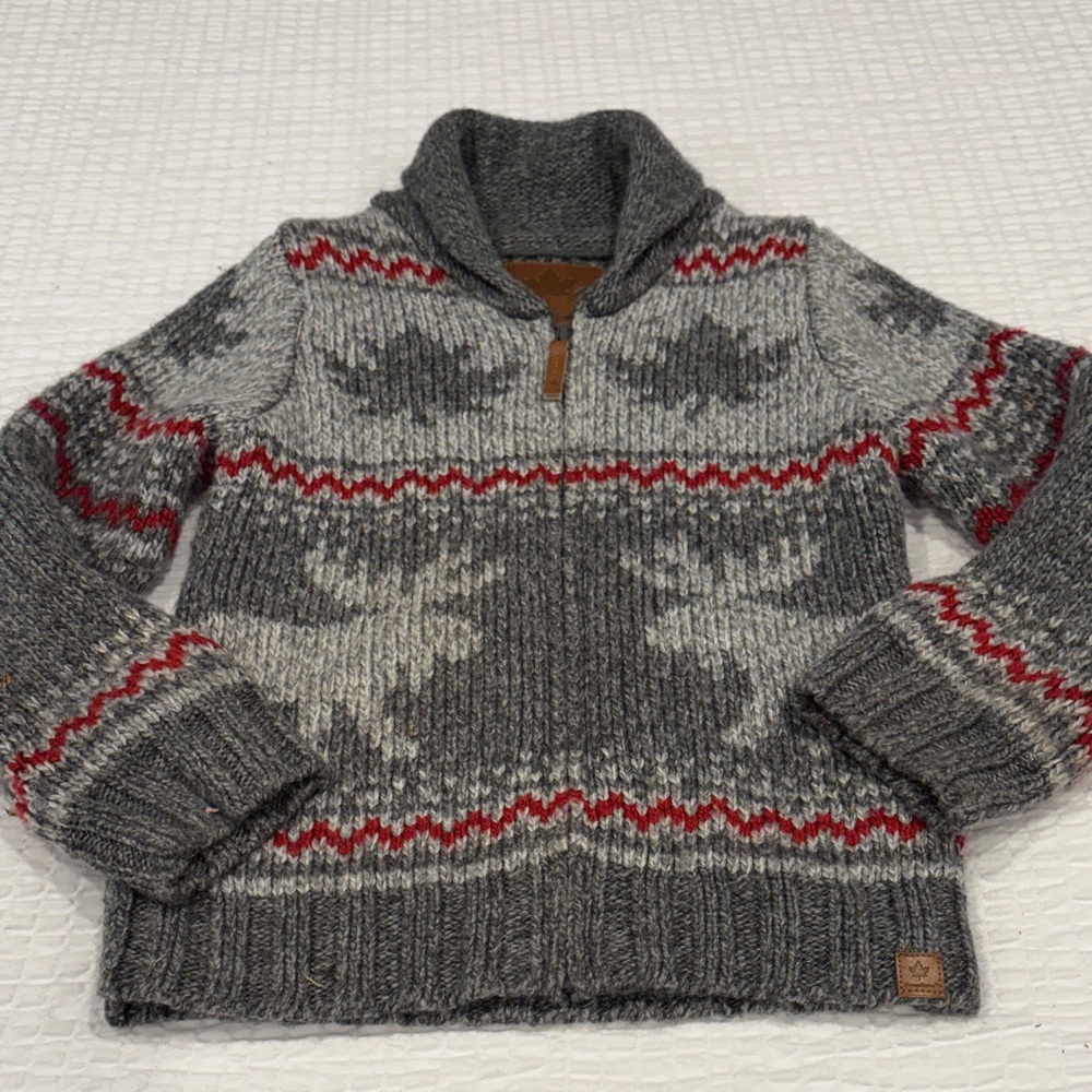 Canadiana Kids Full Zip Moose Sweater